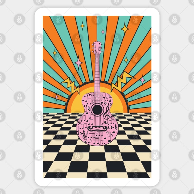 Retro pink guitar and chess floor Sticker by AnnArtshock